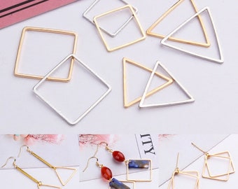 50pcs KC Gold Plated Triangle Pendant Charm, Brass Triangle Rings, Triangle Links, Brass Square Link Pendants, Earring Findings