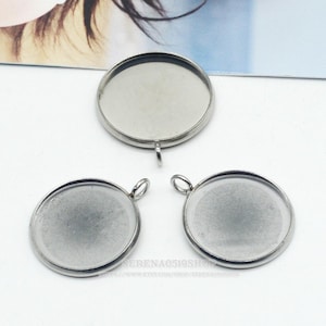 50 Stück Edelstahl-Lünette Rohlinge, runde Lünette Tablett Einstellung Tassen, Lünette Anhänger Rohlinge, Glas Cabochon Einstellung, Anhänger Tabletts, Lünette Tasse, U78-U84