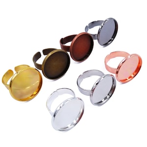 20pcs Brass Ring Blank With Adjustable Ring 10mm/ 12mm/ 14mm/ 16mm/ 18mm/ 20mm Round Bezel Setting DIY Jewelry Findings -7 Colors 07820