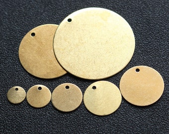 100 pendentifs ronds en laiton brut - ébauches d'estampage, fournitures pour bijoux (6-30 mm), H134