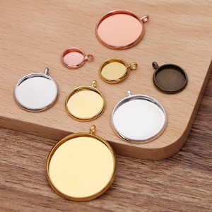 50pcs Brass Bezel Pendant Blanks Bronze, Silver, Gold, Rose Gold, Gun-Metal Plated Cameo Settings, Round Cabochon Pendant Base trays, 07889