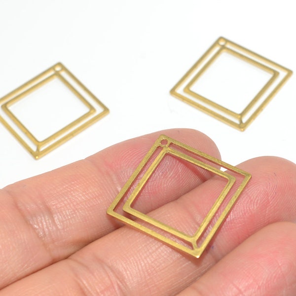 6PCS+ Raw Brass Charms - Square Shaped Raw Brass earrings - Earring connectors - Earring Findings - Jewelry Supplies - 21mm - BS83