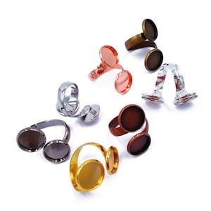 20pcs Brass Ring Base With Adjustable Ring W/ Two 10mm/ 12mm Round Bezel Ring  Round Ring Blank DIY Jewelry Findings -7 Colors 07280