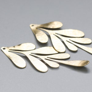 62x26.6mm Raw Brass Double-sided Brushed Leaf  Pendant -Brass Leaves Charms- Brass Branch Pendants-Geometry Stampings-Jewelry Supplies, H15