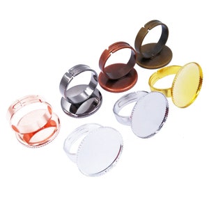 20pcs Brass Ring Blank With Adjustable Ring W/ Jagged 12mm/14mm/16mm/18mm/20mm/25mm/30mm Ring Base Round Bezel Setting DIY Jewelry Findings
