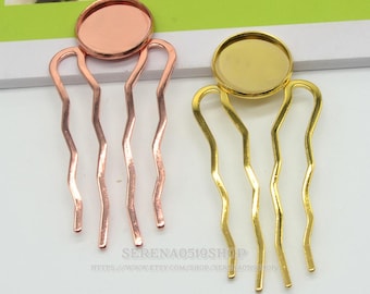 Brass Hair Barrette: 10pcs hair comb settings bezel hair accessories Brass base, Hair Combs 20mm Round Bezel Setting, F08417