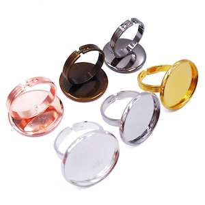 20pcs Brass Ring Blank With Adjustable Ring 10mm/ 12mm/ 14mm/ 16mm/ 18mm/ 20mm Round Bezel Setting DIY Jewelry Findings -7 Colors 07821