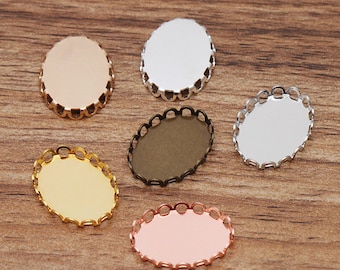 50pcs Brass Bezel Pendant Blanks Bronze, Silver, Gold, Rose Gold, KC Gold Plated Cameo Settings, Oval Cabochon Pendant Base trays, 06186