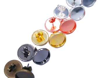 50pcs Earring Stud Settings,Bezel Earring Blanks, Bezel Earring Studs Trays 8 10 12 14 16mm Brass Earring Posts With Round Pad 08425