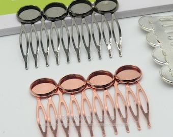 Brass Hair Barrette: 10pcs hair comb settings bezel hair accessories Brass base, Hair Combs 12mm Round Bezel Setting, F07922