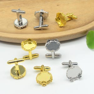 20 gemelli in ottone in stile francese, gemelli placcati in metallo, con castone rotondo da 15 mm con corona - 5 colori disponibili, 05923