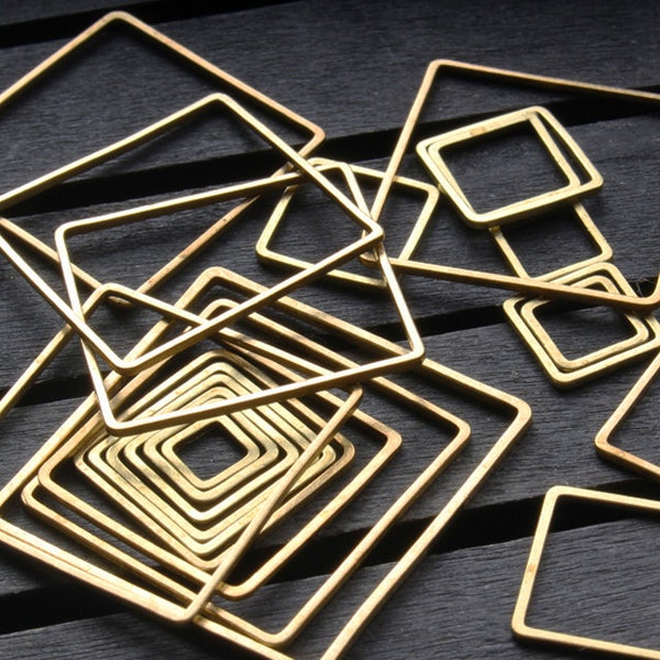 100pcs Raw Brass Hollow Square Pendant Charms -Raw Brass Square Wire Frame - Earring Findings - Geometry Stampings - Jewelry Supplies, H139