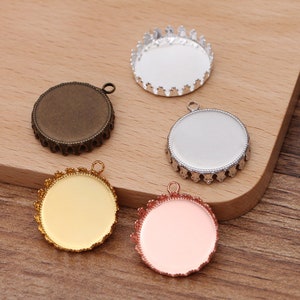 50pcs Brass Bezel Pendant Blanks Bronze, Gold, Silver Plated Cameo Settings, 15mm, 20mm, 25mm Round Cabochon Pendant Base trays, 07135