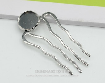 Brass Hair Barrette: 10pcs hair comb settings bezel hair accessories Brass base, Hair Combs 12mm Round Bezel Setting, F08418
