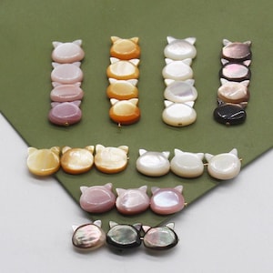 10pcs 2 Size Mother of Pearl Shell Carved Cat Head Charms Pendants, Mother Of Pearl Beads,Color Beads Charms Pendants,Shell Jewelry DIY, B54