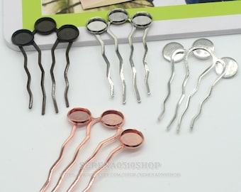 Brass Hair Barrette: 10pcs hair comb settings bezel hair accessories Brass base, Hair Combs 12mm Round Bezel Setting, F08420