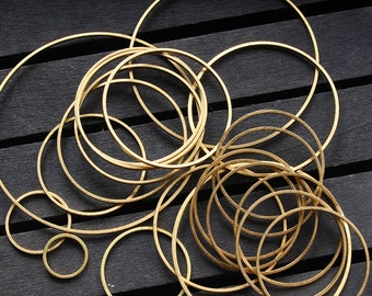 100pcs Raw Brass Hollow Round Pendant Charms - Raw Brass Circle Wire Frame - Earring Findings - Geometry Stampings - Jewelry Supplies, H136