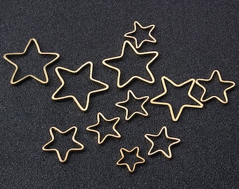 100 dijes de estrella de latón crudo: colgantes con marco de alambre hueco, accesorios para pendientes, H129