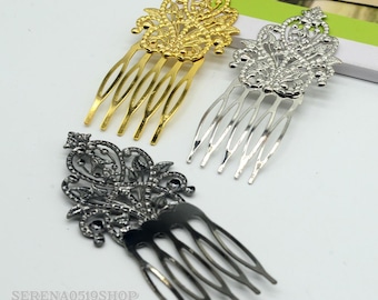 10pcs Hair Comb, Comb Shape Hair Clips 50x80mm, Filigree Hair Comb, 5teeth Hair Comb Supply ,Blank Hair Clips, F08205