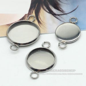 50pcs 8mm- 25mm Stainless Steel Round Pendant Blanks Bezel Cups,Glass Cabochon Setting ,Two Closed Rings Pendant Base Trays,Bezel Cup,U47-53