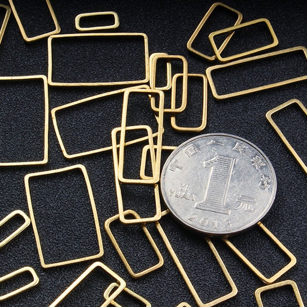 Pendentif Rectangle creux en laiton brut 100pcs charmes - cadre en laiton de fil Rectangle - boucle d’oreille résultats - géométrie emboutis - fournitures de bijoux, H138