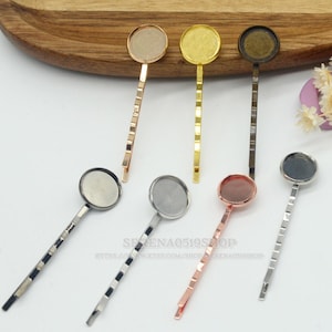 30pcs 10-14mm Round Brass Plated Bezel Bobby Pins, High Quality Copper Material Hairpin Hair Clips Hairpin Base Setting Cabochon Cameo