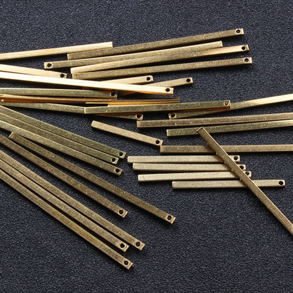 100pcs Raw Brass Rectangle Cuboid Tube Pendant Charms - Brass Bar Connector - Earring Findings - Geometry Stampings - Jewelry Supplies,H135