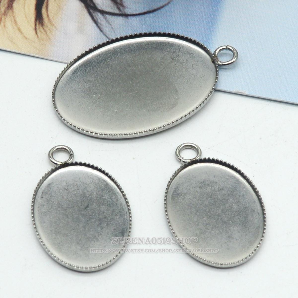 Tooth Bezel Setting 50pcs Oval Tooth 13x18mm/ 18x25mm Stainless Steel Cabochons Pendant ...