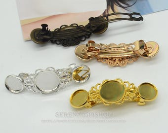 Brass Hair Barrette: 10pcs Antique Style Filigree Clip, 16mm and 12mm Hair Clips Barrette with Setting, Barrette Setting, F06894