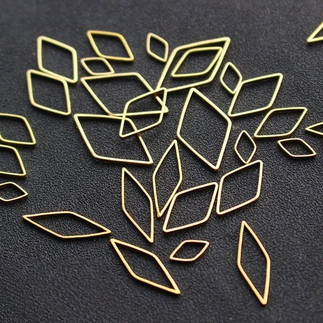 100pcs Raw Brass Hollow Rhombus Shape Pendant Charms - Ear Wire Beads…