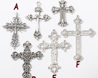 6pcs Cross charms pendant, Antique Silver ornament accessories jewelry making DIY Handmade Craft, Jewelry Making Findings, 528-534