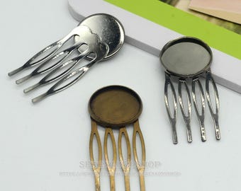 10pcs hair comb settings bezel hair accessories Brass base, 4 Teeth comb hair clips findings 20mm Round Bezel Setting, F07932