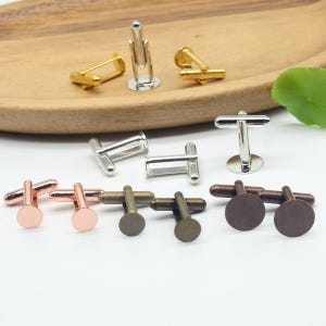 20pcs Brass French Style Cufflinks, Metal Plated Cufflink, Blank Cufflink Tray 6mm/ 8mm/ 10mm/ 12mm Round Glue-on Setting- 7 Colors ,06088