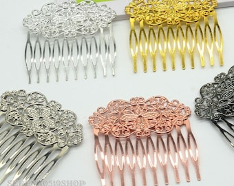 10pcs Hair Comb, Comb Shape Hair Clips 55x60mm, Filigree Hair Comb, 10teeth Hair Comb Supply ,Blank Hair Clips, F07921