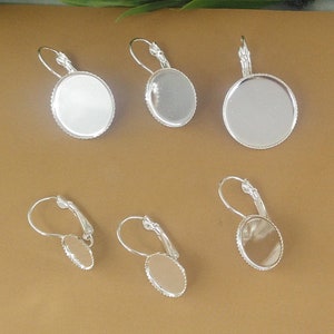 50pcs Brass Silver Plated Lever-Back Ear Wire W/ jagged Frame With Round Pad Cabochon Base Blank Tray Clip Earrings Jewelry Findings 08115