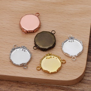 50pcs Brass Bezel Pendant Blanks Antique Bronze, Silver, Gold, Rose Gold Plated Cameo Settings, Round Cabochon Pendant Base trays, 05596