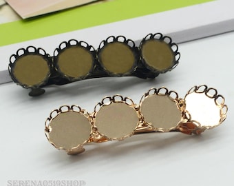 10pcs Hair Barrette blanks 12mm cabochon bezel trays hair clip, 6 Colors Copper Material Hair Clips Hairpin Base Setting Cabochon Cameo