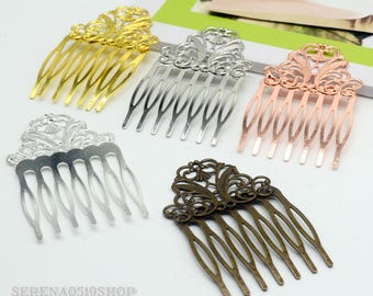 10pcs Hair Comb, Comb Shape Hair Clips 50x80mm, Filigree Hair Comb, 7teeth Hair Comb Supply ,Blank Hair Clips, F07929