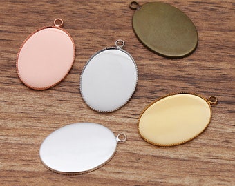 50pcs Pendant Trays 30x40mm Oval Bezel Setting W/ ring Jagged Frame findings Pendant Blanks Bezel Setting DIY Jewelry Findings, 05567