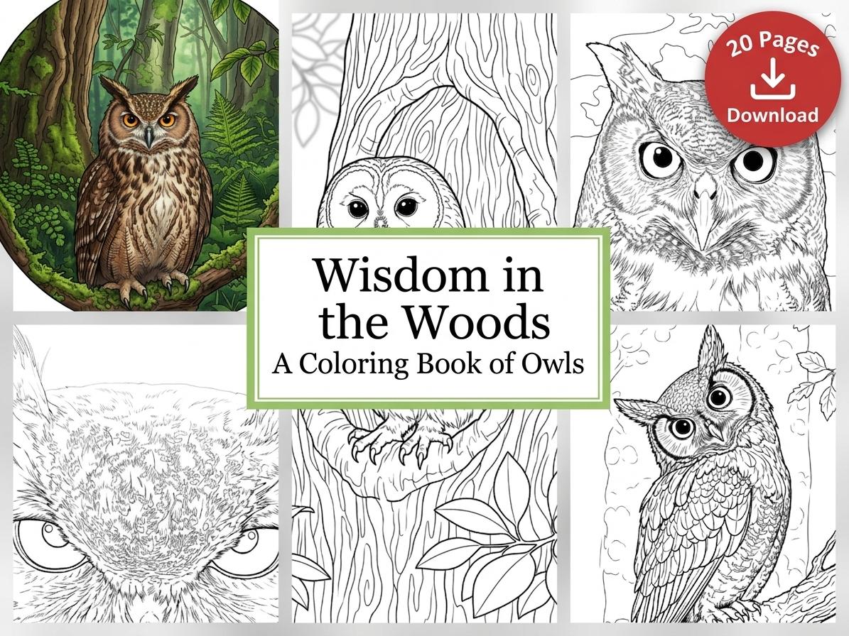 Owl Coloring Book | 20 Pages for Kids and Adults (Digital Download)