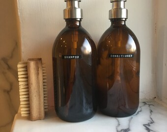 Vintage Sourced Dymo Labels ‘Shampoo’ and ‘Conditioner’