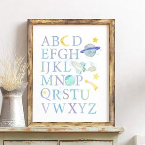 Blue Digital ABC Outer Space Print Instant Download Printable Wall Art Nursery Decor Newborn Girl or Boy Printable Art Wall