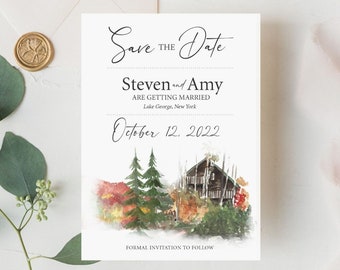 Custom Wedding Location Save the Date Digital Print, Illustrated Announcement, Wedding Decor, Printable, Unique and Special Destination