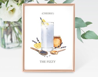 Custom Ingredients Signature Drinks Digital Print, Signature Cocktail Sign, Wedding Decor, Printable, Watercolor Cocktails, Made to Order