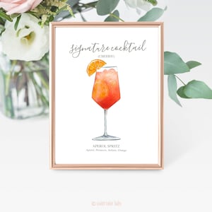 Stampa digitale del drink esclusivo Aperol Spritz, cartello del cocktail esclusivo, decorazione per matrimoni, stampabile, cocktail acquerellati, istantaneo