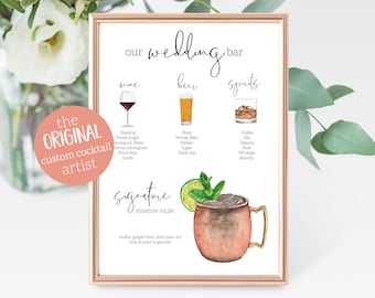 Custom Wedding Bar Drinks Digital Print, Specialty Drinks, Signature Cocktails, Wedding Decor, Printable, Made to Order, Drink Sign