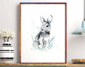 Chic Bunny Rabbit Woodland Nursery Decor Digital Art Print Instant Download Animal Printable Wall Art  Baby Boy Girl Watercolor Nature Decor