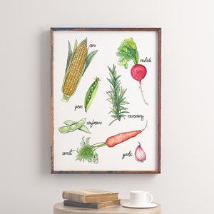 Watercolor Vegetables Wall Art Digital Print Instant Download Printable Food Kitchen Decor Gift for Mom Friend Chef Cook Bridesmaid