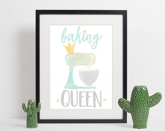 Baking Queen Digital Print Instant Download Printable Food French Pastry Chef Art Kitchen Decor Gift for Mom Friend Baker gift for Her