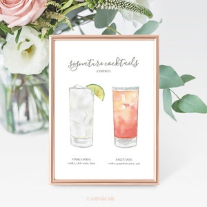 Custom Signature Drinks Digital Print, Signature Cocktail Sign, Wedding Decor, Printable, Watercolor Cocktails, Made to Order image 2
